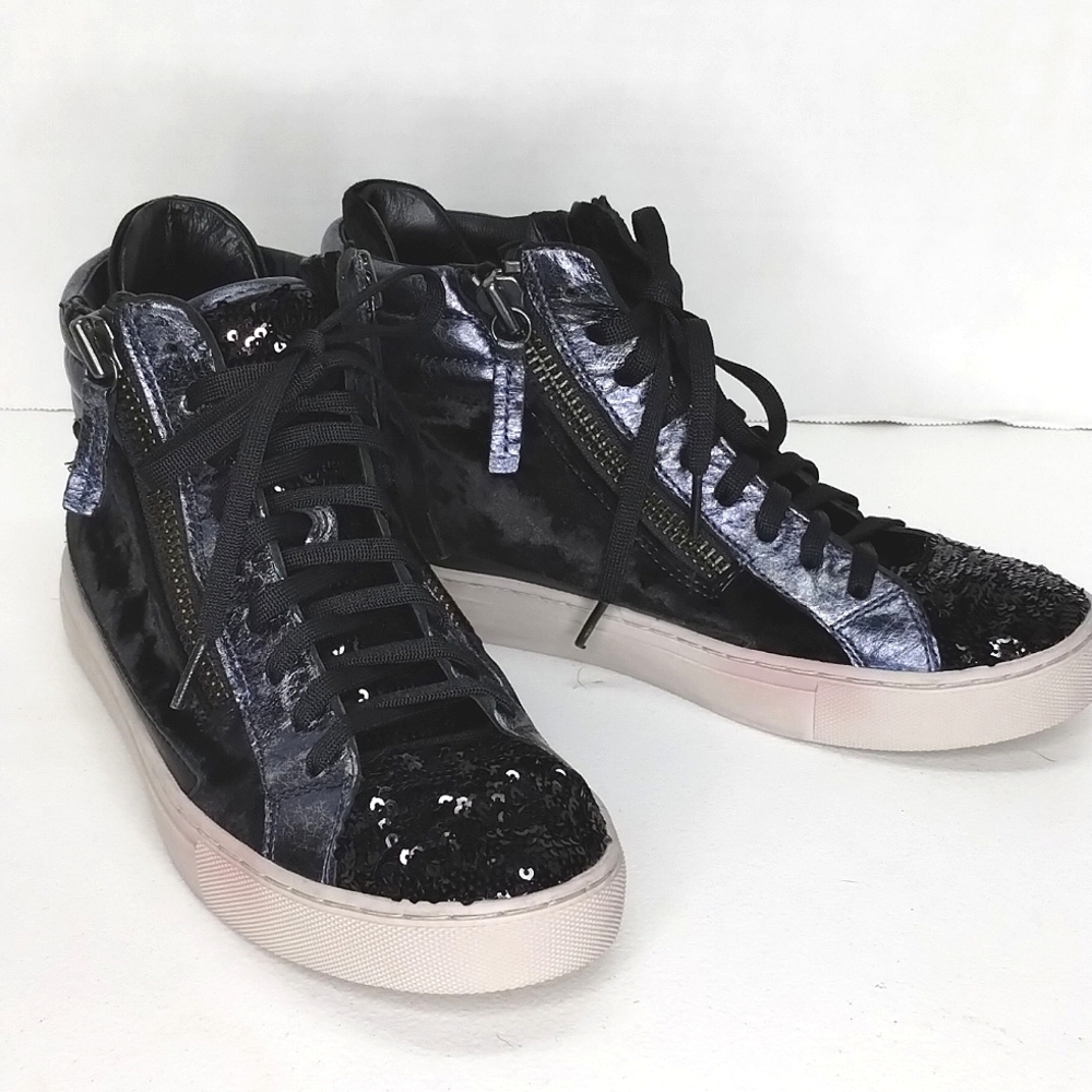 Crime London high top sneakers 38 sequins velvet metallic leather